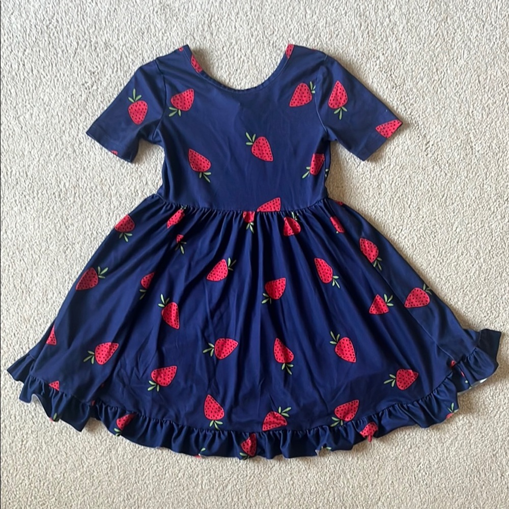 Zunie Navy Dress with Red Strawberry Print